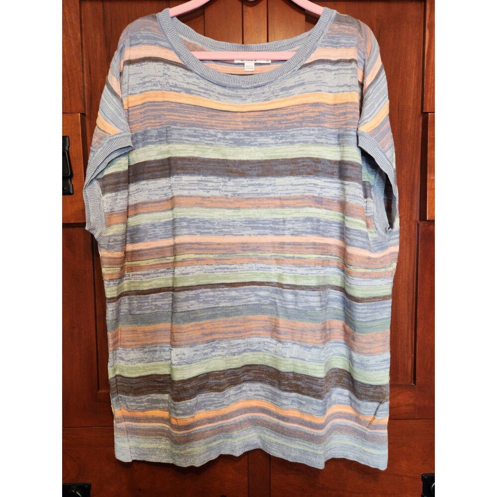 Chicos Knit Striped Top w/ Drop Sleeve Peach, Blue, Gray, Etc. Womens Size XXL